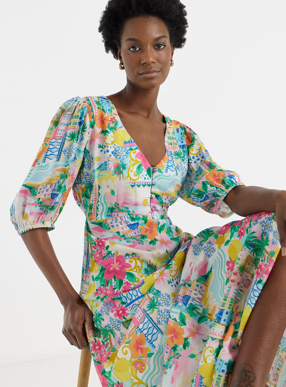JD WILLIAMS Printed Linen Tea Dress 30 - Image 3 thumbnail